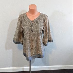 Da-Nang Green Printed Silk and Cotton Loose Blouse // Small